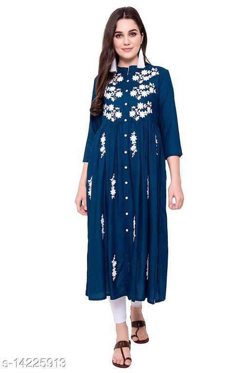 PURVIJA KURTIES STYLISH WHITE EMBROIDERED FLARED KURTA