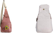 Pink & White Cotton Canvas Sling Bag with Cute Cartoon Character Print | Lightweight Crossbody Shoulder Bag for Kids, Teens, Travel, College & Daily Use