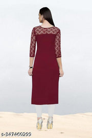 Polyster/Crepe fabric-Casual And Round-Neck 3/4 Length Sleeves Maroon Kurti (45"Inches)