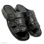 Stylish Men's Leather Black Flipflops