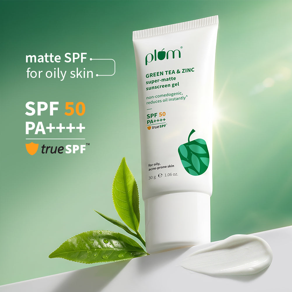 Plum Goodness Green Tea & Zinc Super-Matte SPF 50 Sunscreen Gel for Oily Skin | 30 g
