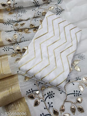Trending Sarees Gotapati Work Sarees COTTON WHITE Embroidered Saree with Blouse