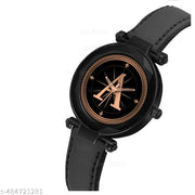 Talgo Analog Round Black Dial ALPHABET A Design Stylish Black Leather Strap Classic Design Fancy Wrist Watch for Women and Girls, Pack of 1 - ALP-A-GEN-BK-BLK-L