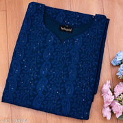 Latest Chikankari Kurti With Sequince Work & Daily Wear Or Office Wear Kurti (Navy Blue)