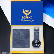 LORENZ CM-105WL-05  Gift Combo of Men's Black Dial Watch and Blue Denim Wallet