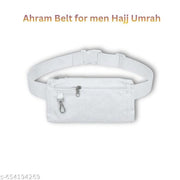 Ahram Ihram Ehram Belt for Men Hajj & Umrah | White Waterproof Polyester Waist Belt | Adjustable 28–45 Inch | 2 Zipper Pockets | Al-Harmain