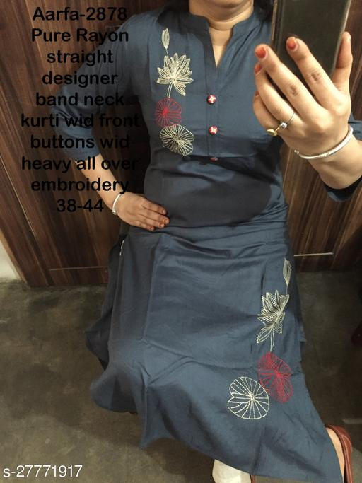 Embroidered Grey Rayon kurti