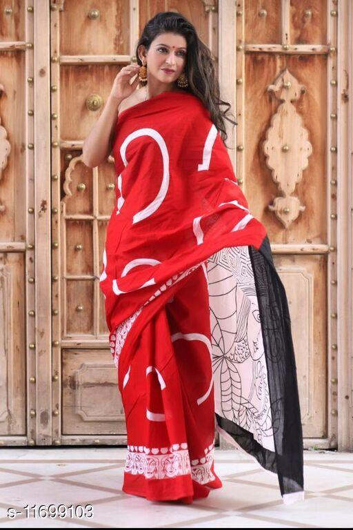 Jaipuri Hand Block Printed Soft Cotton Mulmul Saree ,Sanganeri Cotton Malmal Saree, Bagru Cotton Saree, Batic / Batik Print Cotton saree In Super Fine 92*80 Fabric Quality With Attached Blouse Piece for Woman