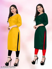 Polyster/Crepe fabric-Casual Crepe Fabric Kurti For Wowen Multicoloured Crepe Kurtas For Women | Trending Summer Casual Ethinic Crepe Fabric Kurti | Casual Regular Fit Crepe Low Price Plain Kurti for Women's