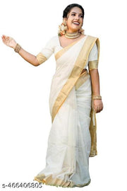 Women's Cotton Silk Saree with Blouse Material|| Pongal Special South Indian kerala Saree With Unstitched Blouse charvi allury saree