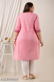 Neerupam Collection Pink Cotton Kurti | Straight Jacket Style Kurti | Plus Size Cotton Kurti | Casual Kurti For Women | 44" Long Kurti | Kurti For Girls