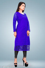 Women Self Design Net Straight Kurta