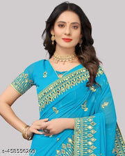DISHA FASHION DURGA PUJA GEORGETTE BHALO MIRROR WEDDING,PARTY,FESTIVAL WEAR BOLLYWOOD SAREE.