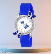 Dimond Studded Flower Design Dial PU Strap Analog Girl's and Women's BLUE Watch(PACK OF 1)