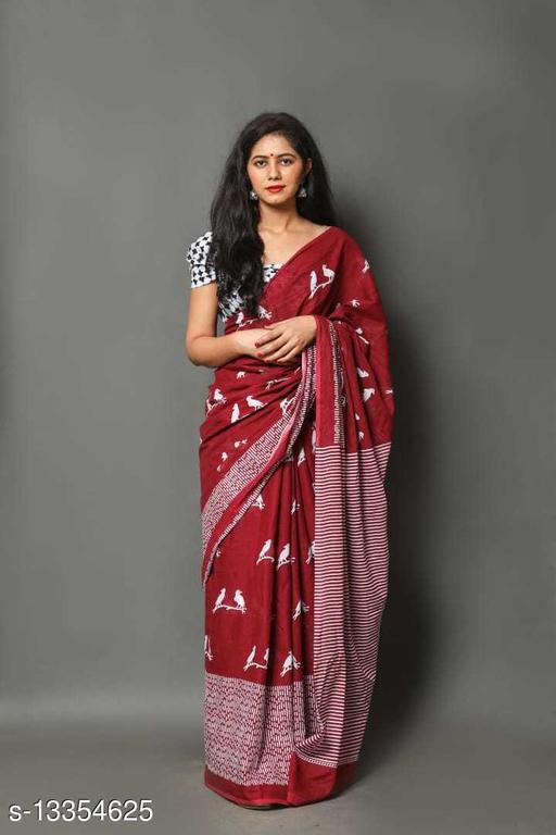 Jaipuri Hand Block Printed Soft Cotton Mulmul Saree ,Sanganeri Cotton Malmal Saree, Bagru Cotton Saree, Batic / Batik Print Cotton saree In Super Fine 92*80 Fabric Quality With Attached Blouse Piece for Woman
