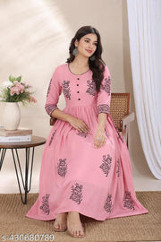 Festive Special Womens Printed Rayon Anarkali Kurti for Women - Festive & Casual Wear, Best-Selling Hand Block, Original Brand,  New Arrival