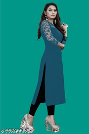 Polyster/Crepe fabric-Casual And Round-Neck 3/4 Length Sleeves Rama Kurti (42"Inches)