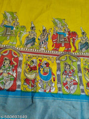 Dola Silk Kalamkari Print Jacquard Border Traditional wear saree for Women || Gift for Ladies on Wedding | Onam | Pongal | Navratri