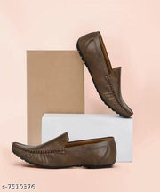 Brown Solid Loafers For Men