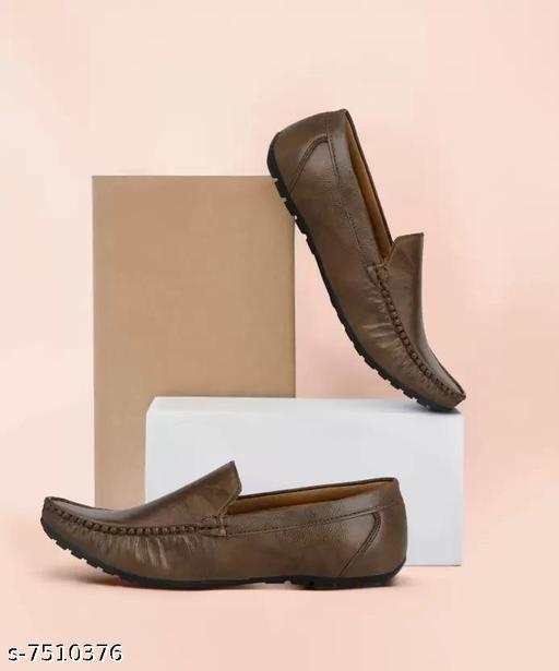 Brown Solid Loafers For Men