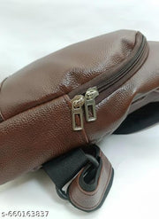 Premium Brown Faux Leather Sling unisex Bag | Crossbody Chest Bag with Multi-Pocket Design | Waterproof Travel Shoulder Bag