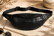 Stylish Black Leather Waist Bag / Crossbody Sling Bag