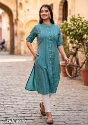 Rama green kurta designed for both comfort and style Crafted from high-quality breathable fabric this kurta features intricate detailing and a flattering silhouette that complements all body types Perfect for casual outings or festive occasions
