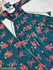 Ledies Stylish Fancy Trendy Printed Poly Georgette Maxi Flared Gown For Women For Party Wedding Festival Functions very comfortable