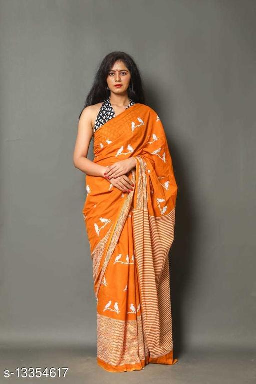 Jaipuri Hand Block Printed Soft Cotton Mulmul Saree ,Sanganeri Cotton Malmal Saree, Bagru Cotton Saree, Batic / Batik Print Cotton saree In Super Fine 92*80 Fabric Quality With Attached Blouse Piece for Woman
