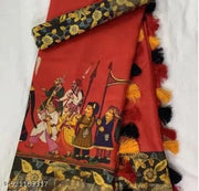 ANVI PRINTS Designer Linen Cottan Saree RED