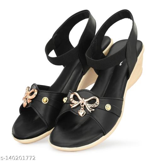 Black Solid Medium Heel For Women Ladies Heel Sandals : Fancy Women Heel Sandals : Latest Fashion Heel Sandals
