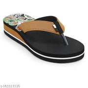 Skytrap Brown Flower Printed Heel EVA Slippers / Flip Flop for Women & Girls