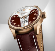 3D Glass Date Display Multi Colour Dial Leather Strap Analog Watch - For Men
