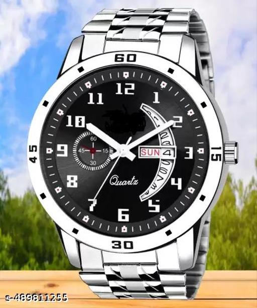 Black dial day and date function working analog sports watch for mens and boys(metal belt day and date watch for mens)