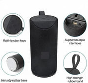 Portable Bluetooth Speaker, Black, Wireless, Fabric Mesh Design, Cylindrical Shape with Carry Strap