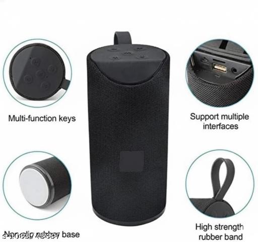 Portable Bluetooth Speaker, Black, Wireless, Fabric Mesh Design, Cylindrical Shape with Carry Strap