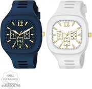 New Watch Combo Of Blue and White Square Dial with Strap Watch