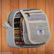 ANESHA Hemp Crossbody Messenger Bag - Unisex Plain School Tote Lightweight, Bohemian Shoulder Sling Bags 3 Compartments, Zipper Closure, Adjustable Strap Handmade Pack of 1 Size (7.5 x 7.5) inches Multicolour