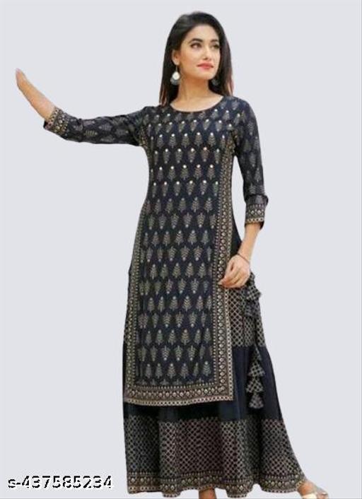 Double Layer Viscous Foil Print Kurti For Women