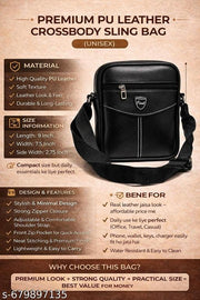 Stylish Black Leather Sling Bag for Men | Crossbody Shoulder Bag | Office & Casual Use