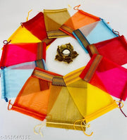 Foxtree Pack of 10 Pieces Silk Tissue Organza Drawstring Closure Multicolor Small Size Potli Bags Pouch Best for Party Supply Return Gift Bags (23 cm X 18 cm)