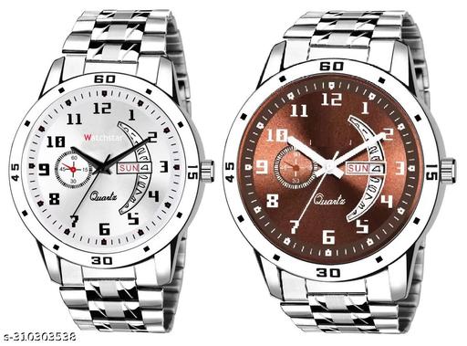 Stainless Steel Strap Day Date Analog Watch For Men