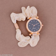Stylish Scrunchie Fabric Strap Analog Watch For Women and Girls