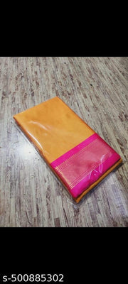 Traditional Design Paithani Sico Silk Saree with running blouse piece(Mango rani)