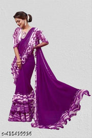 Women's Georgette Saree With Blouse Piece, Ruffle Frill Saree