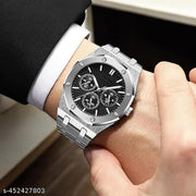 mettallic belt analog date watch for mens(Silver)