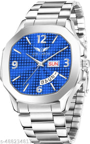 LOIS CARON LCS 8313  Square Day and Date Functioning Stainless Steel Strap New Quartz Analog Watch - For Men