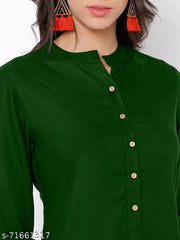 Women's Solid Plain Rayon A-line Green Color Kurti