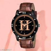 Talgo Analog Round Black Dial ALPHABET H Design Stylish Brown Leather Strap Classic Design Fancy Wrist Watch for Men and Boys, Pack of 1 - ALP-H-AVO-BLK-BRW-CHL