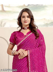 Pink Coloured Leheriya Georgette Saree With lace Border & Blouse
